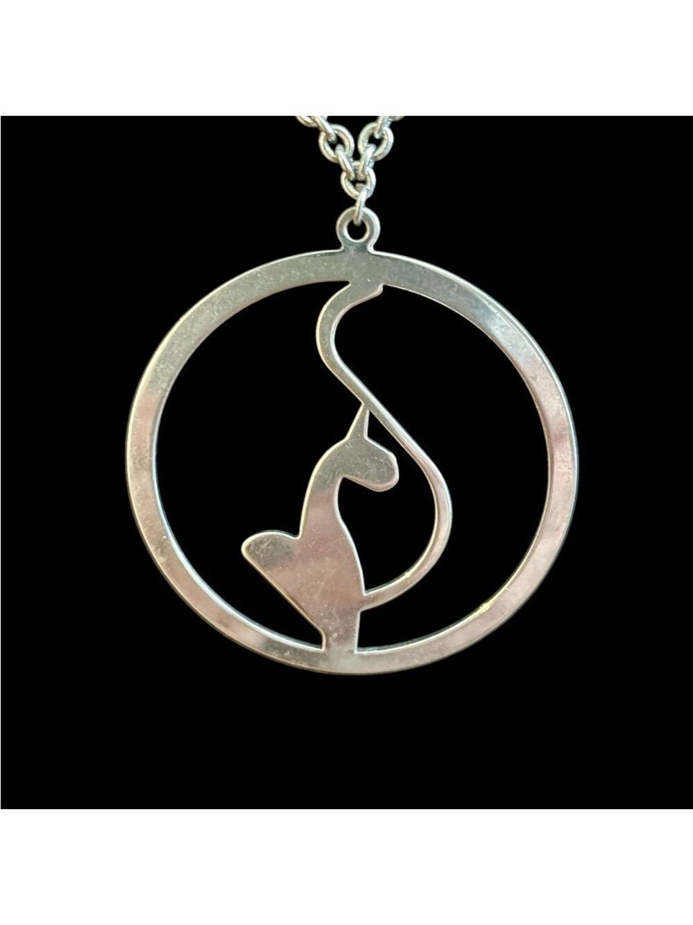 Necklace, Stainless Steel, Cat Silhouette Cut-Out Design, 2” Round, 16” Chain, …